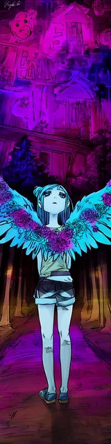 Free angel bookmark featuring an angel on a plum-colored ground